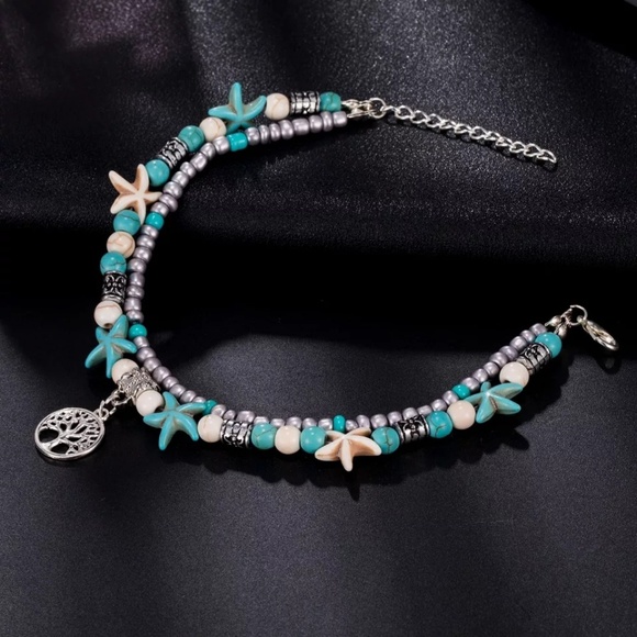 5 for $25 Turquoise White And Gray Star Anklet - Picture 4 of 6